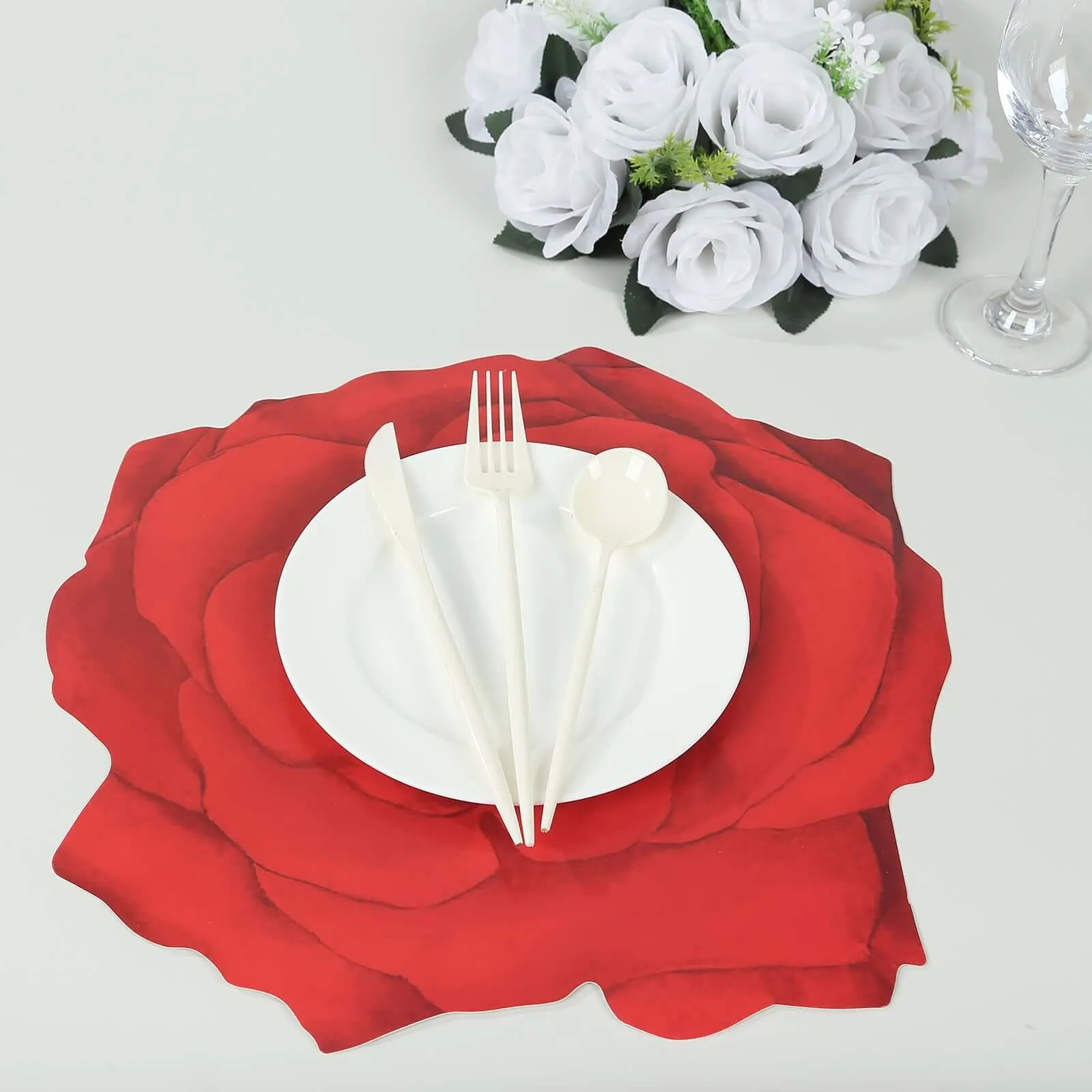 10 Pack Red Rose Flower Disposable Table Mats, 14" Floral Cardboard Paper Placemats - 400GSM