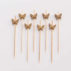 100 Pack Natural Biodegradable Butterfly Cocktail Sticks, Eco Friendly Bamboo Skewers Party Picks - 5"