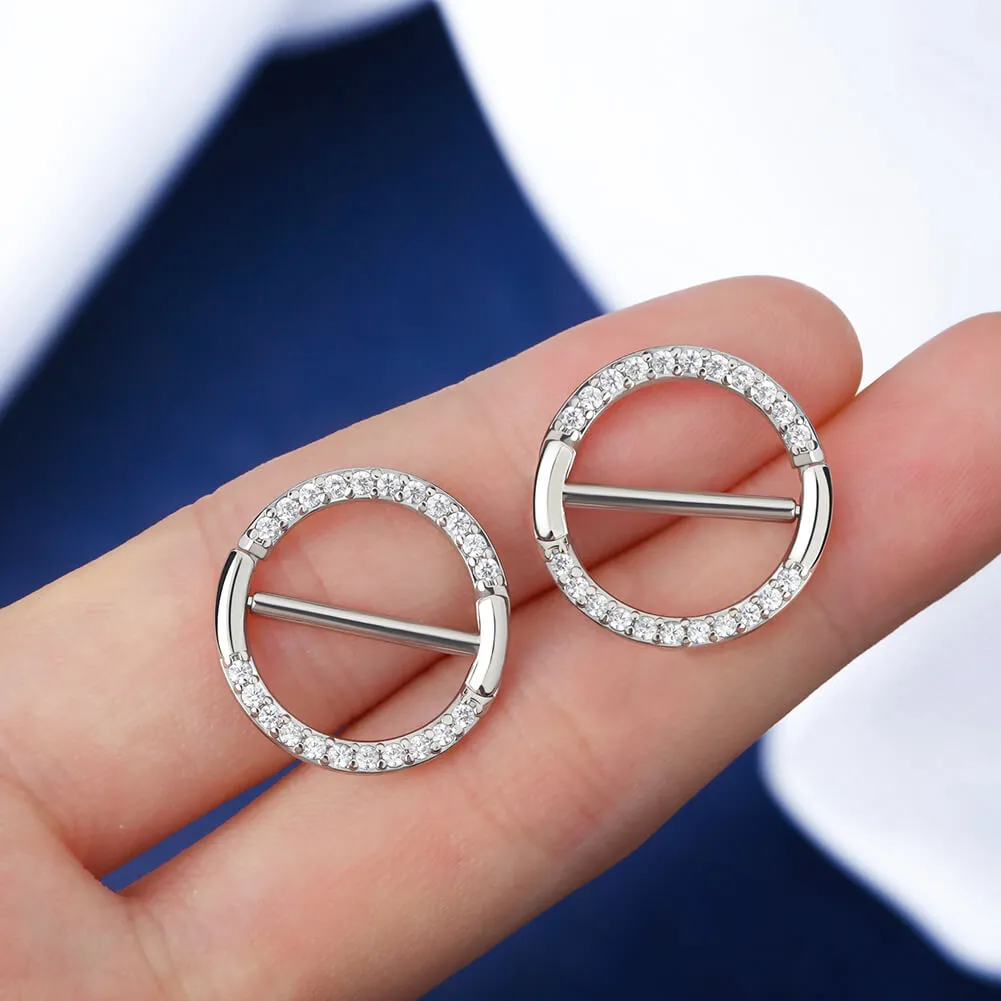 14G Circular CZ Clicker Nipple Shield Jewelry