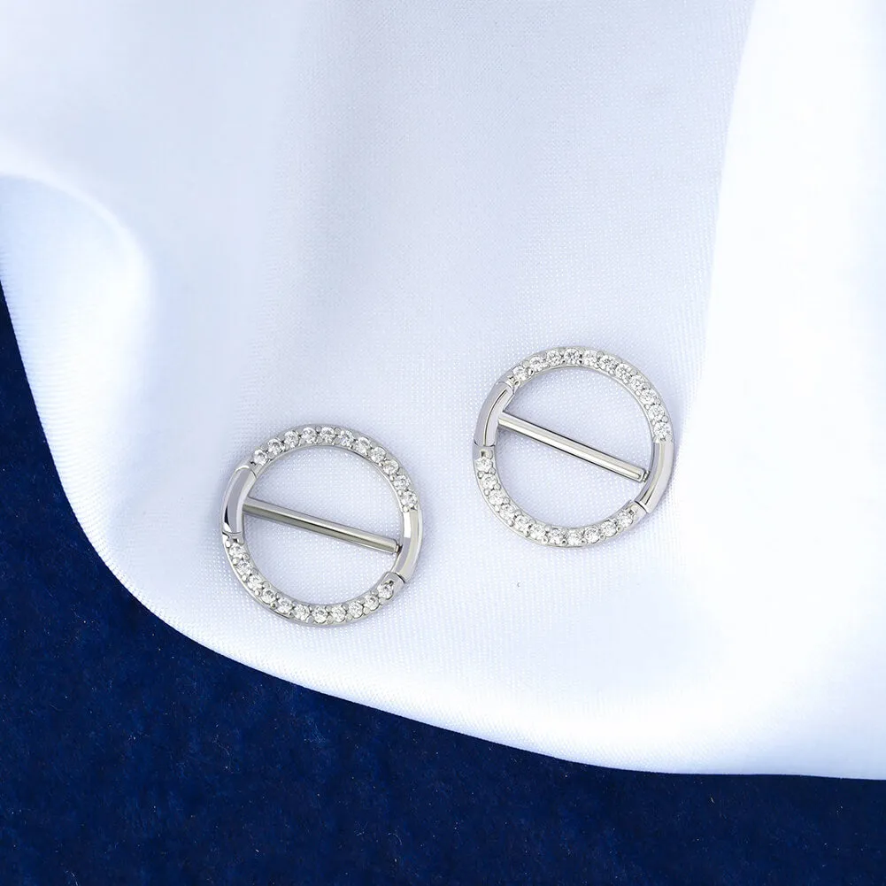 14G Circular CZ Clicker Nipple Shield Jewelry