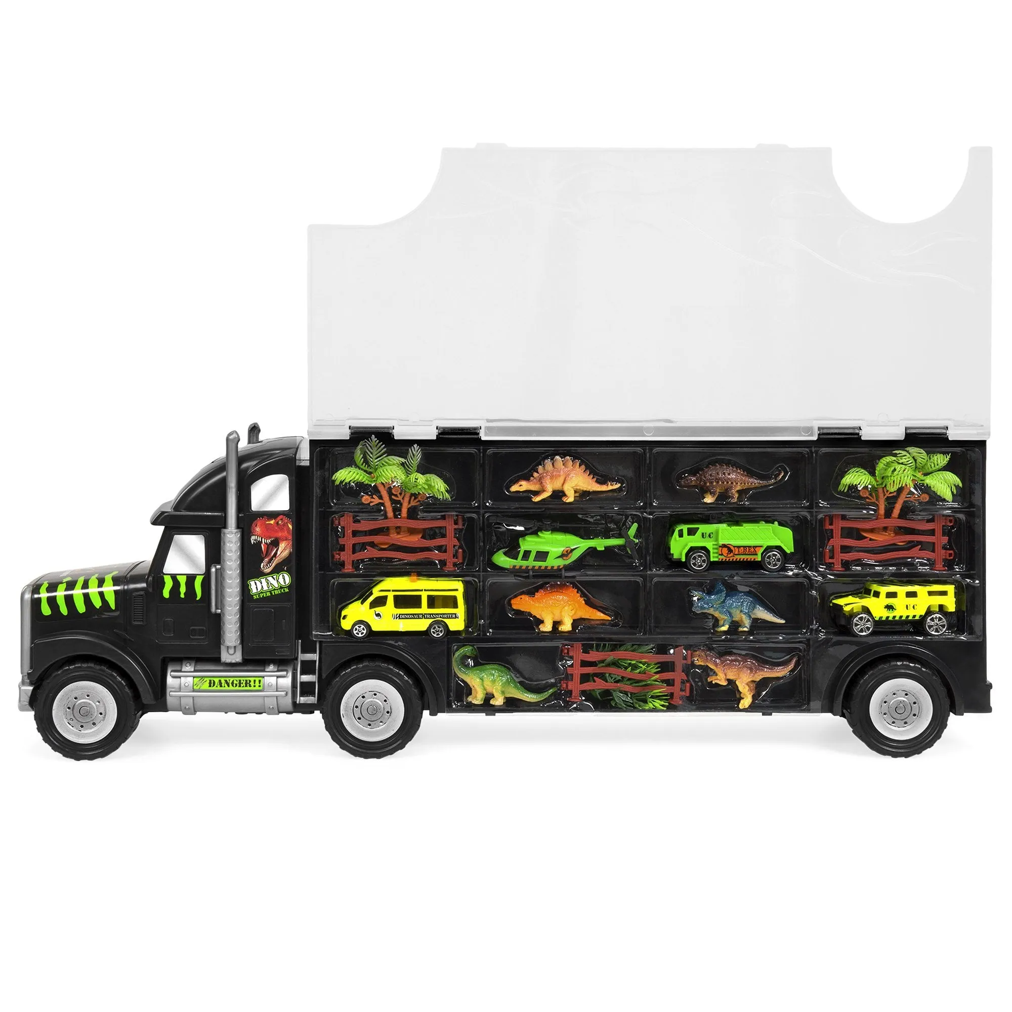 16-Piece 22in Semi-Truck Carrier Toy w/ 3 Cars, 6 Dinosaurs - Multicolor