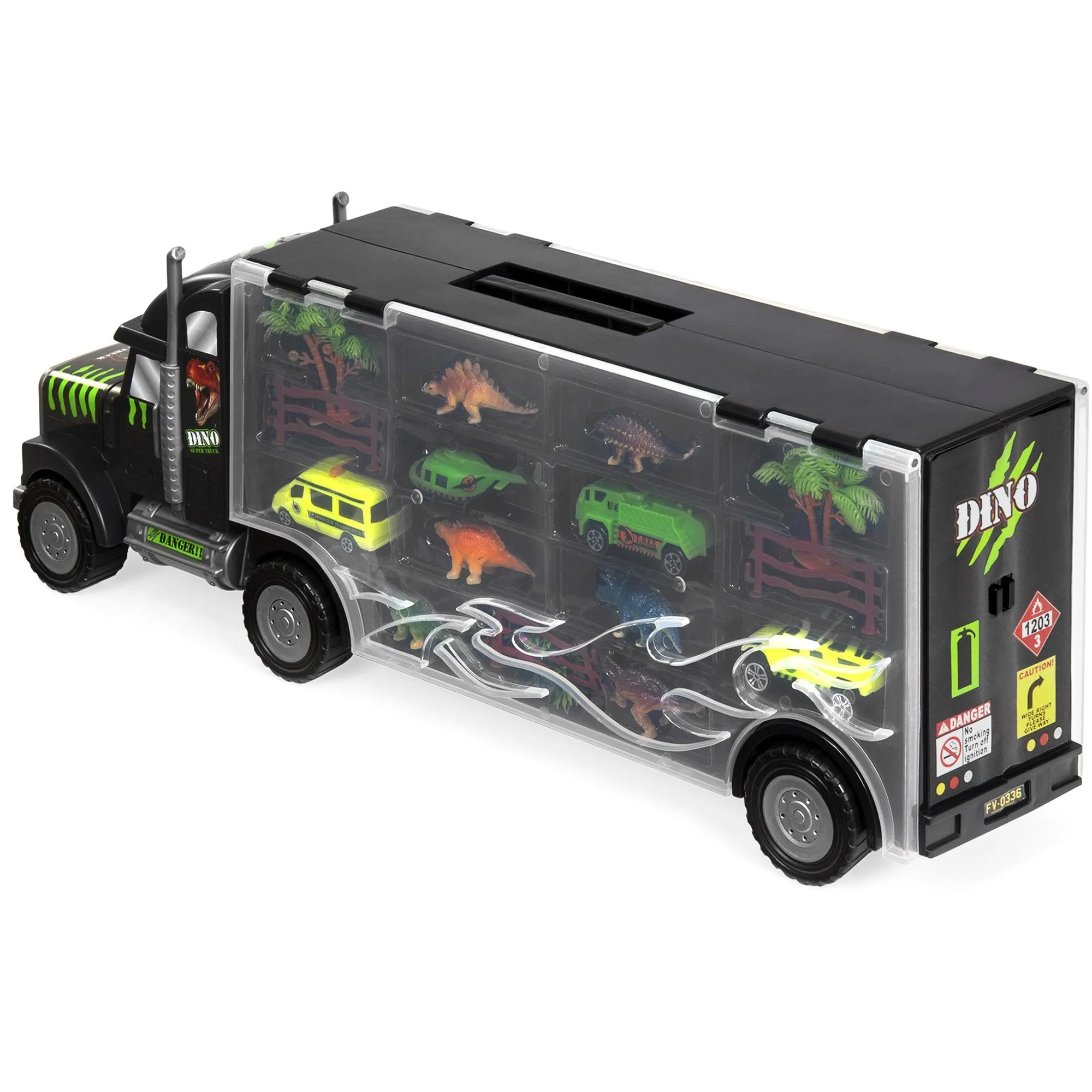 16-Piece 22in Semi-Truck Carrier Toy w/ 3 Cars, 6 Dinosaurs - Multicolor