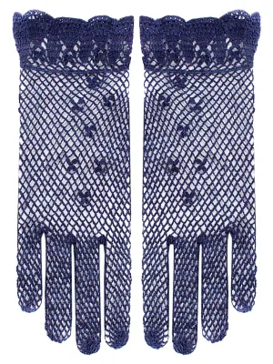 1940s Vintage Style Navy Cotton Crochet Gloves