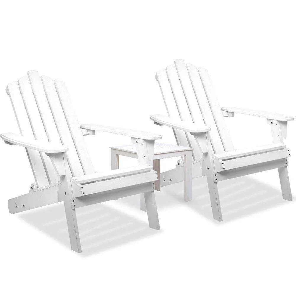 2 PC White Foldable Deck Chair & Side Table