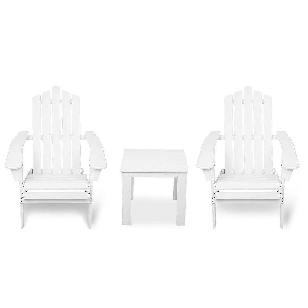 2 PC White Foldable Deck Chair & Side Table