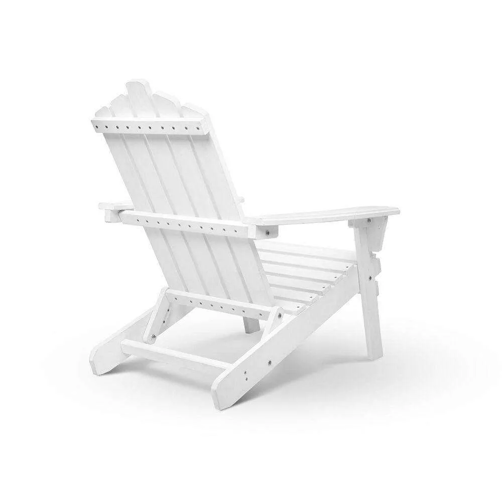 2 PC White Foldable Deck Chair & Side Table