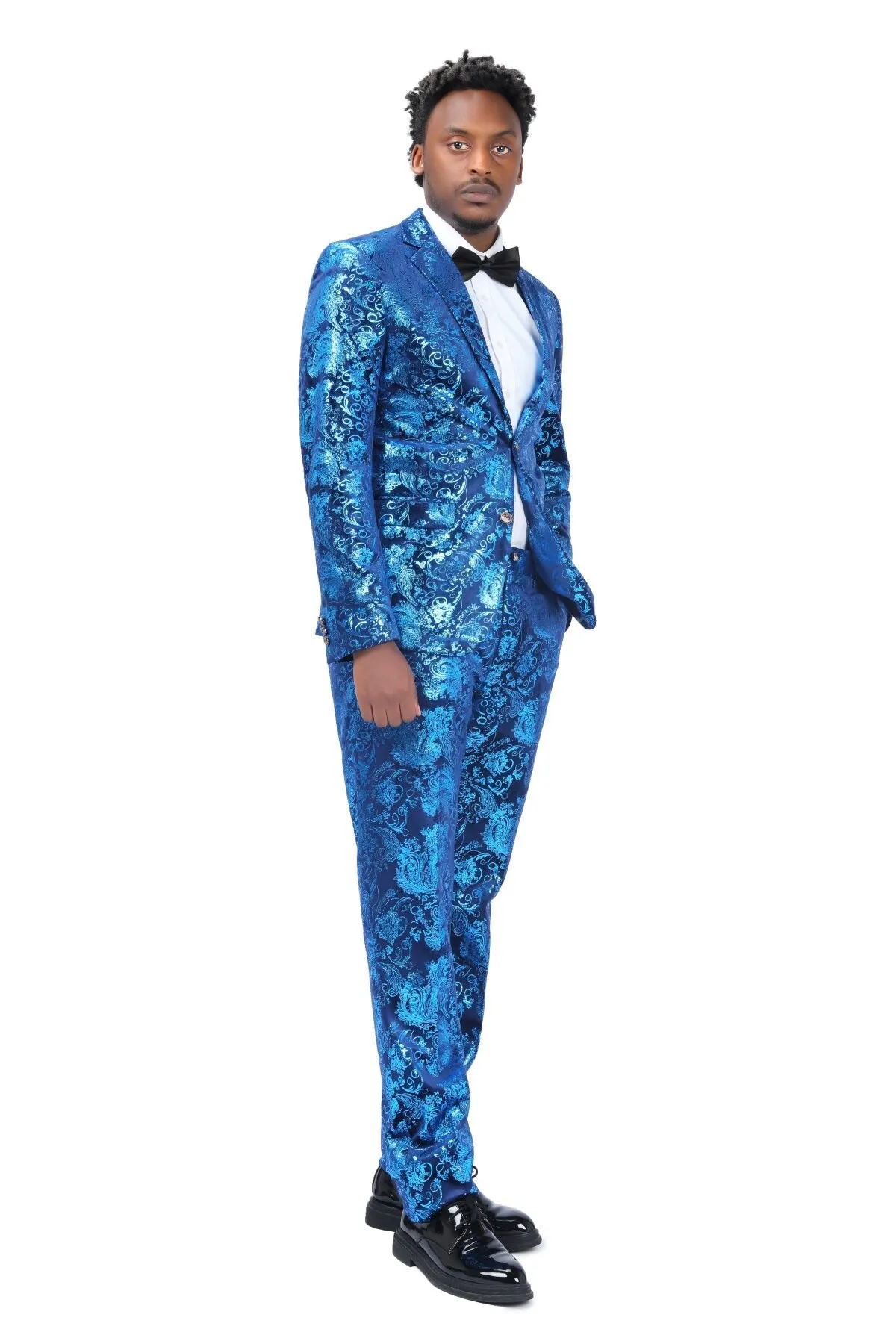 2-Piece Slim Fit Stylish Dress Floral Suit Blue