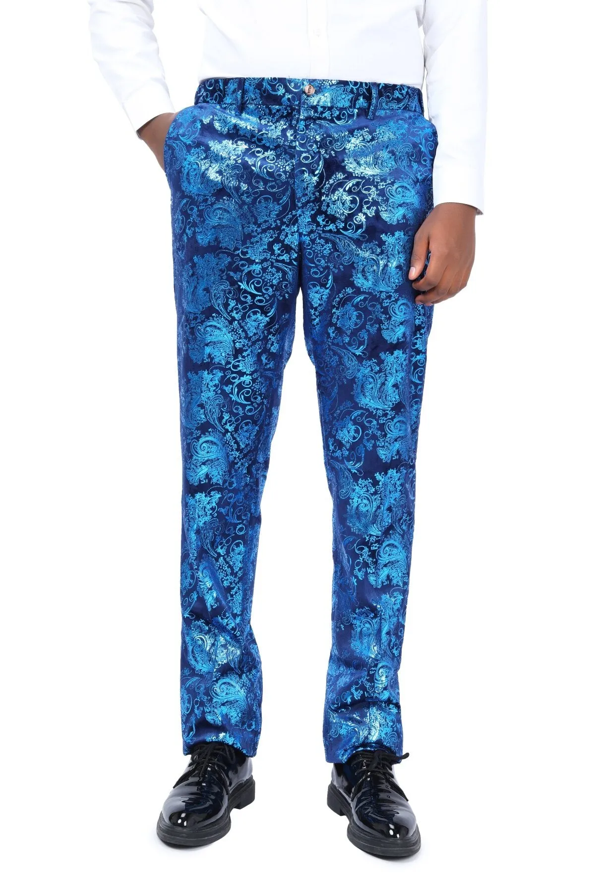 2-Piece Slim Fit Stylish Dress Floral Suit Blue