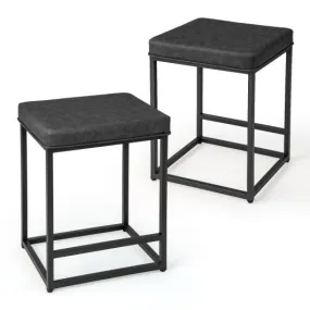 2 Pieces 24 Inch Bar Stools with Thick PVC Leather Cushion and Footrest-Black