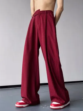 2023 Men's Fashion Trend High Quality Casual Pants Striped Printing Ice Silk Fabric Red/Black Color Loose Suit Pants M-2XL