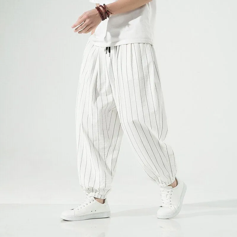 2023 Spring Summer Harajuku Casual Men's Pants Cotton Striped Joggers Fashion Harem Baggy Pants For Man