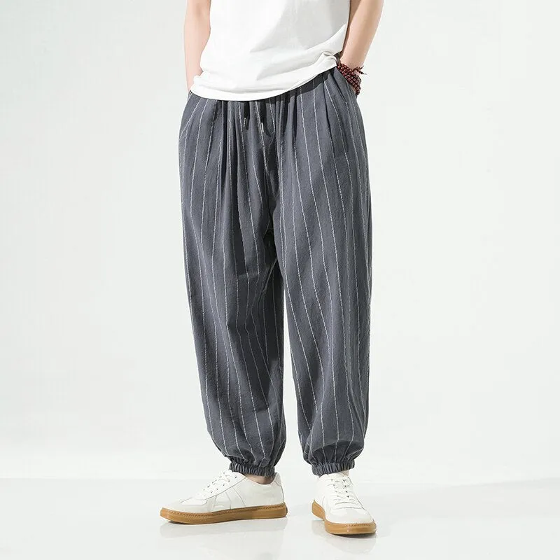 2023 Spring Summer Harajuku Casual Men's Pants Cotton Striped Joggers Fashion Harem Baggy Pants For Man