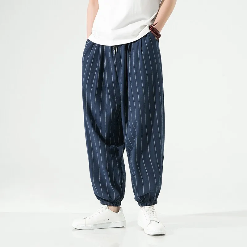 2023 Spring Summer Harajuku Casual Men's Pants Cotton Striped Joggers Fashion Harem Baggy Pants For Man