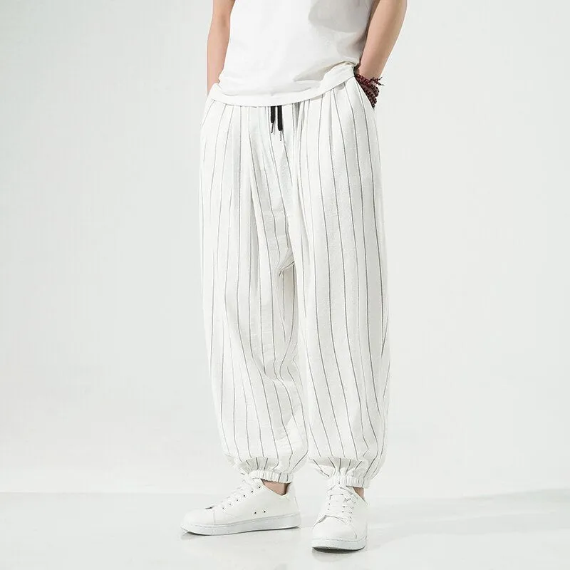 2023 Spring Summer Harajuku Casual Men's Pants Cotton Striped Joggers Fashion Harem Baggy Pants For Man