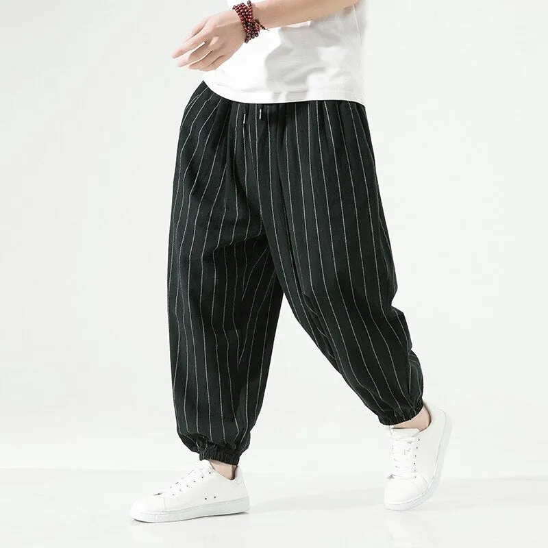 2023 Spring Summer Harajuku Casual Men's Pants Cotton Striped Joggers Fashion Harem Baggy Pants For Man