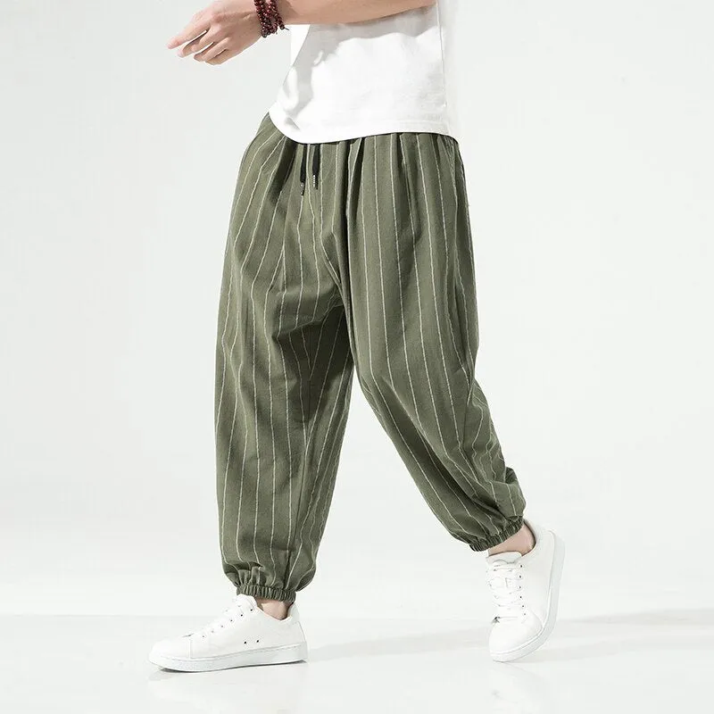 2023 Spring Summer Harajuku Casual Men's Pants Cotton Striped Joggers Fashion Harem Baggy Pants For Man