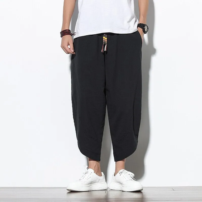 2023 Summer Casual Men's Pants Harajuku Solid Color Baggy Pants Cotton Linen Wide Leg Harem Trousers For Men