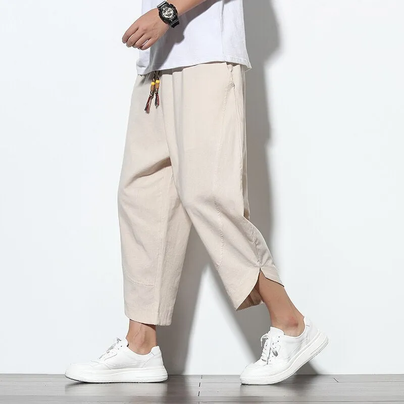 2023 Summer Casual Men's Pants Harajuku Solid Color Baggy Pants Cotton Linen Wide Leg Harem Trousers For Men