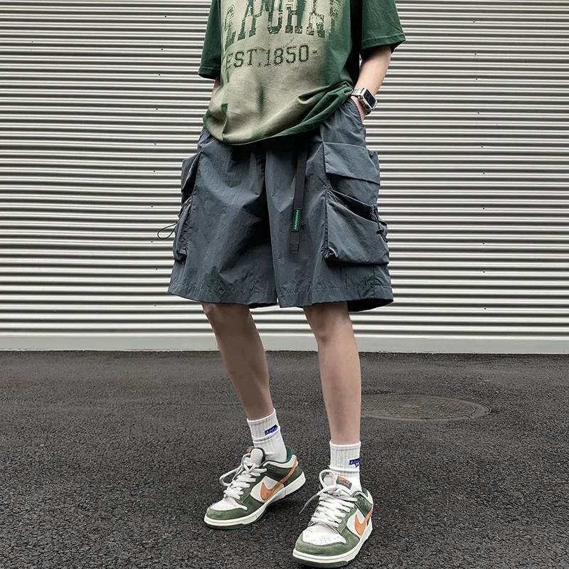 2023 Summer New Style Large Pocket Mens Shorts Loose Solid Plus Size Short Cargo Pants Men Elastic Waist Casual Streetwear