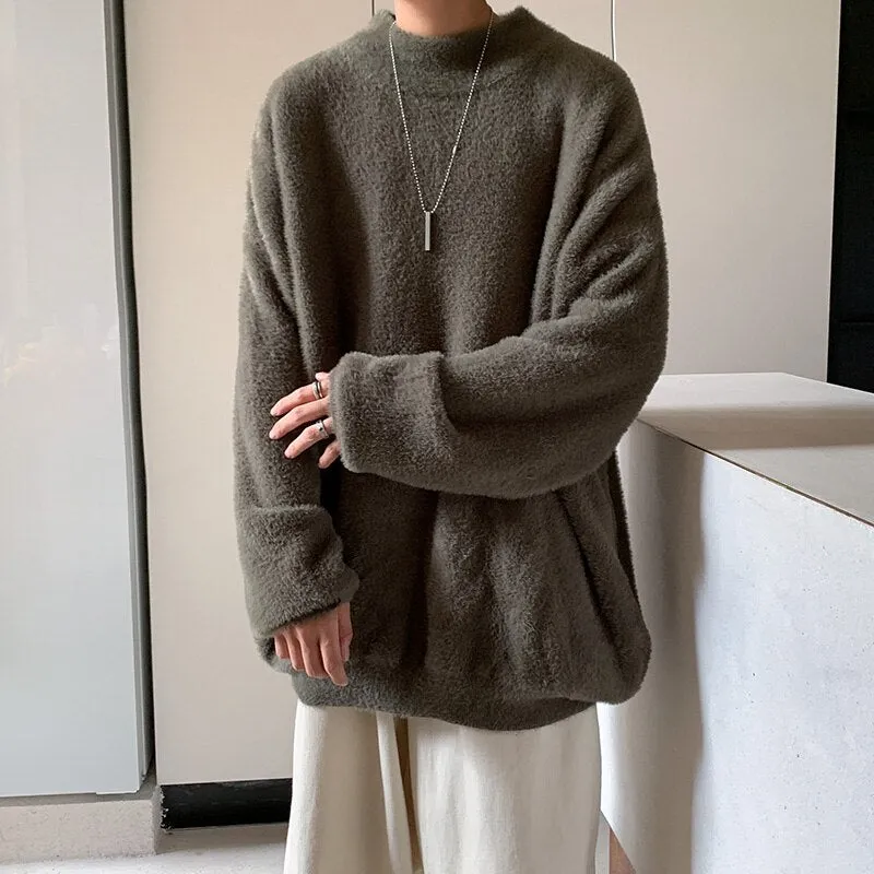 2023 Winter New Mink Velvet Sweater Knitted Solid Sweater Men Clothes Pullover Men Sweater Casual Pullovers Bottoming Sweaters