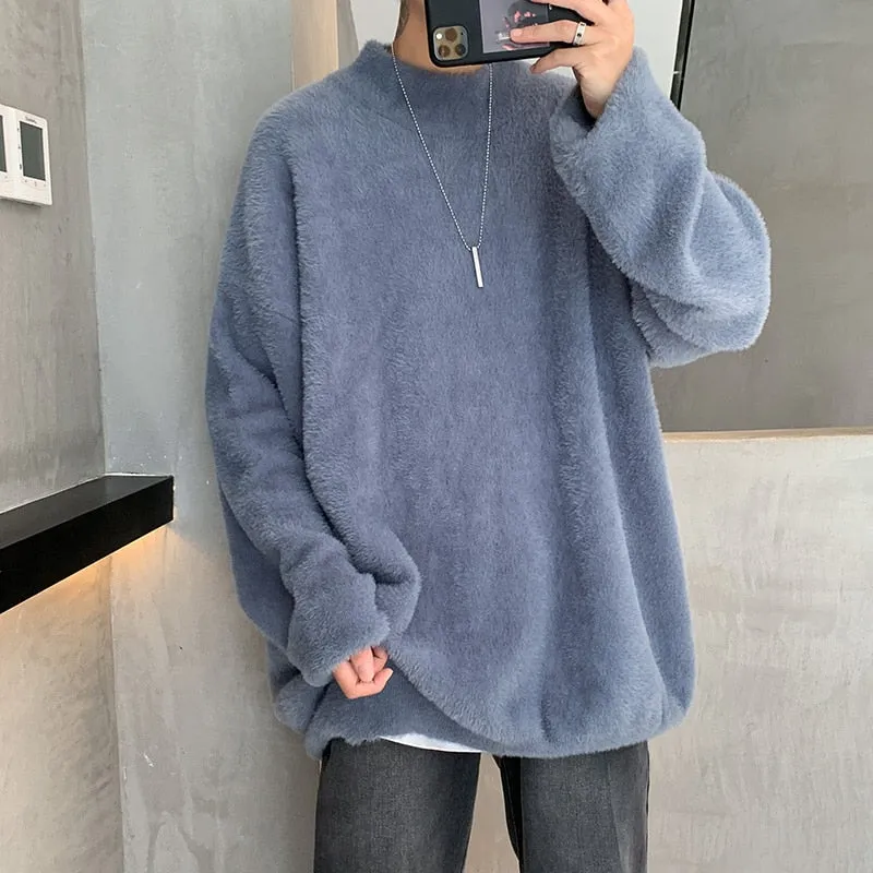 2023 Winter New Mink Velvet Sweater Knitted Solid Sweater Men Clothes Pullover Men Sweater Casual Pullovers Bottoming Sweaters