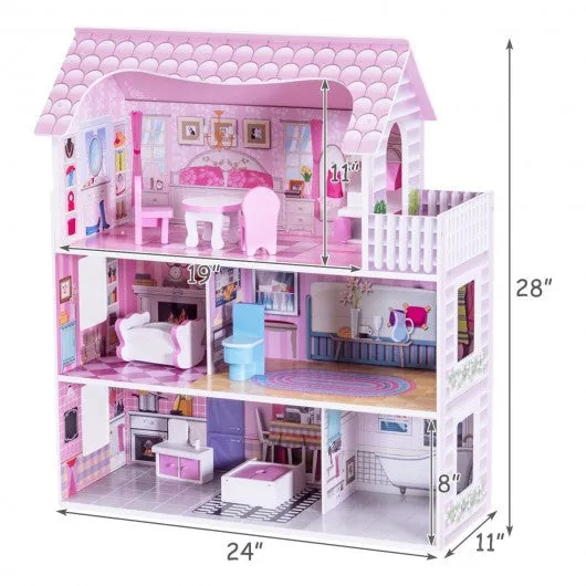 28" Pink Dollhouse w/ Furniture