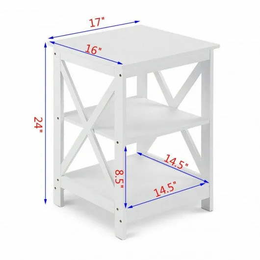 2PCS 3-Tier Display Storage End Table-White