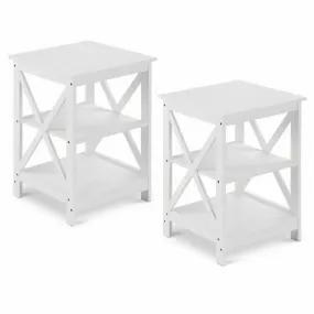 2PCS 3-Tier Display Storage End Table-White