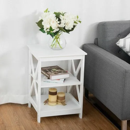 2PCS 3-Tier Display Storage End Table-White