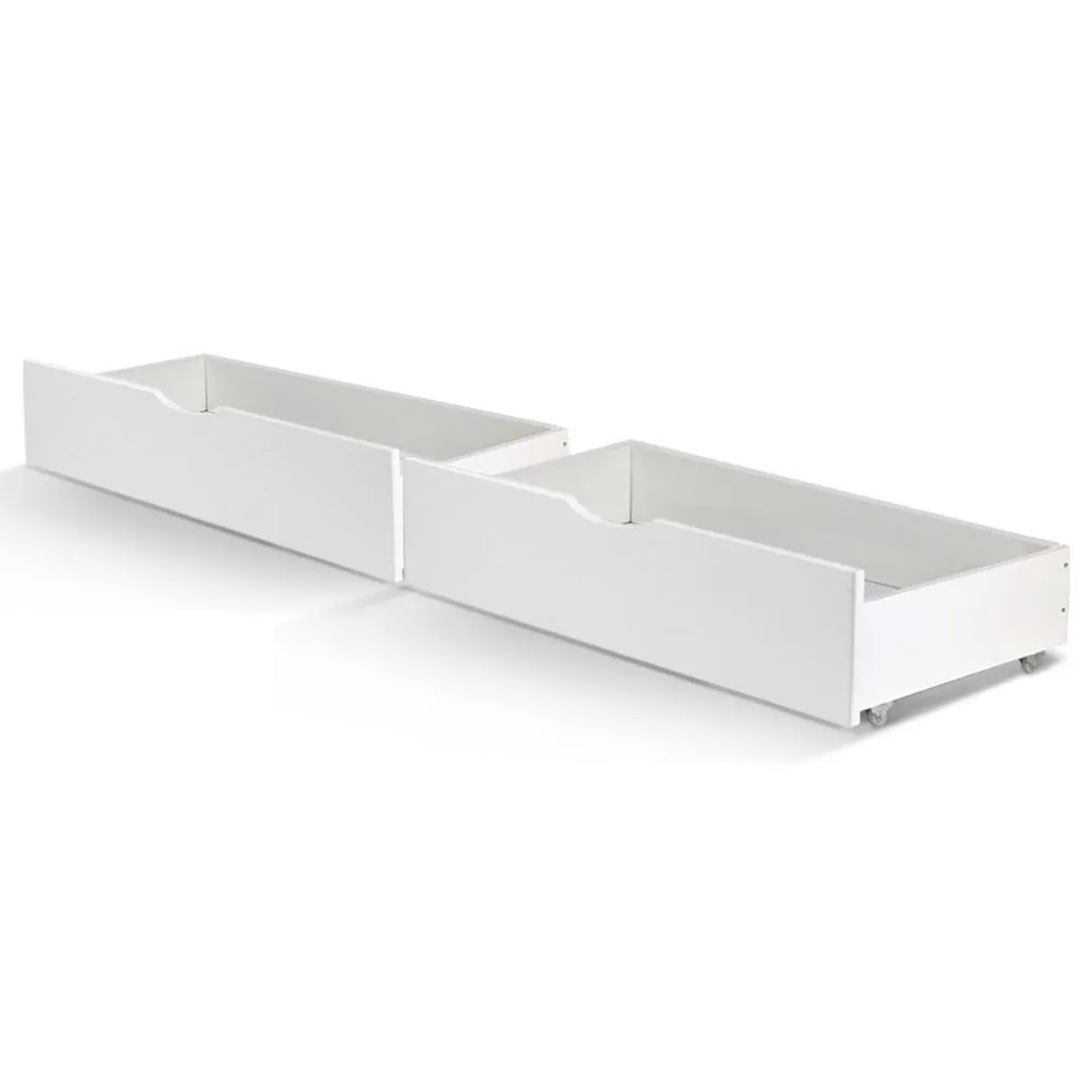 2x Storage Drawers Trundle for Single Wooden Bed Frame Base Timber White