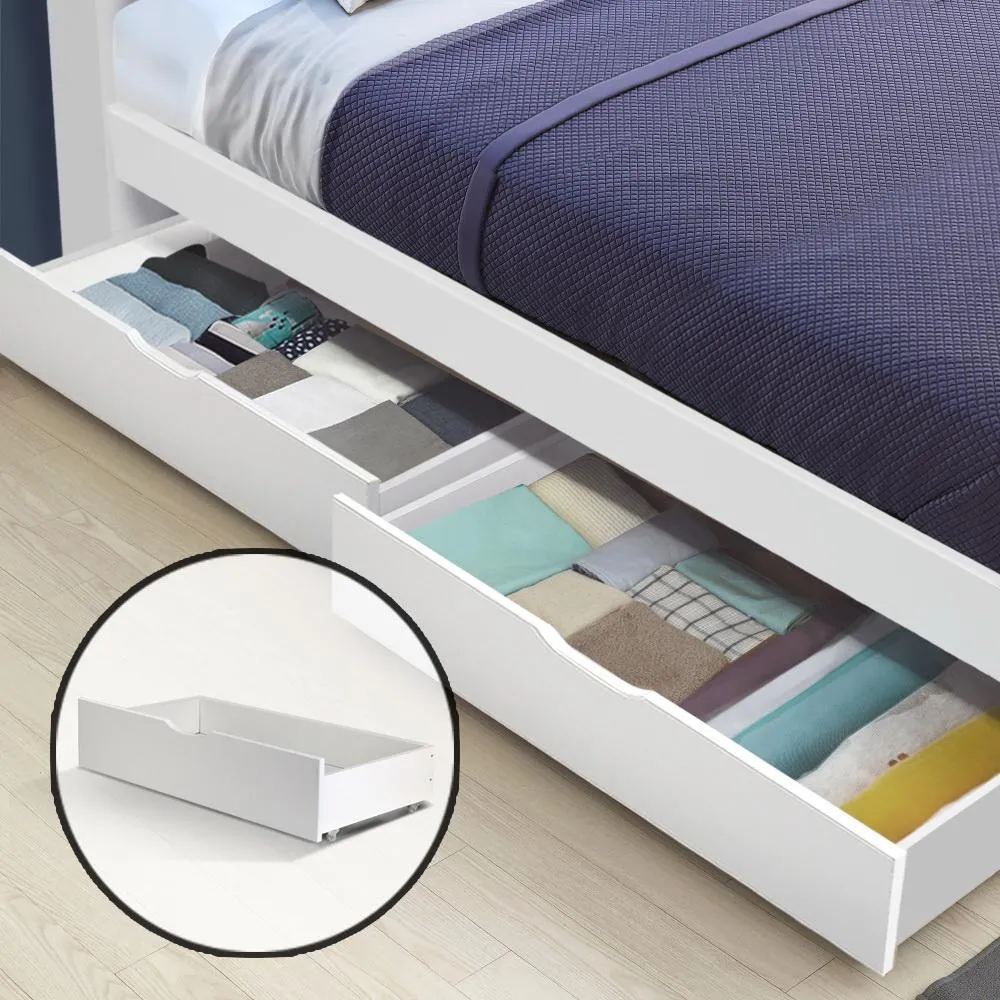 2x Storage Drawers Trundle for Single Wooden Bed Frame Base Timber White