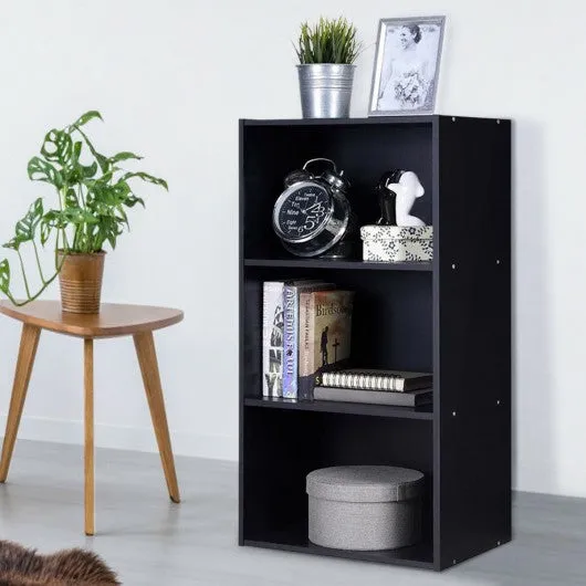 3 Open Shelf Bookcase Modern Storage Display Cabinet-Black