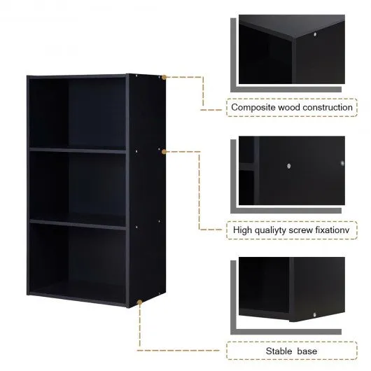 3 Open Shelf Bookcase Modern Storage Display Cabinet-Black