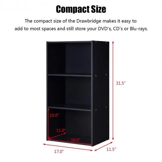 3 Open Shelf Bookcase Modern Storage Display Cabinet-Black