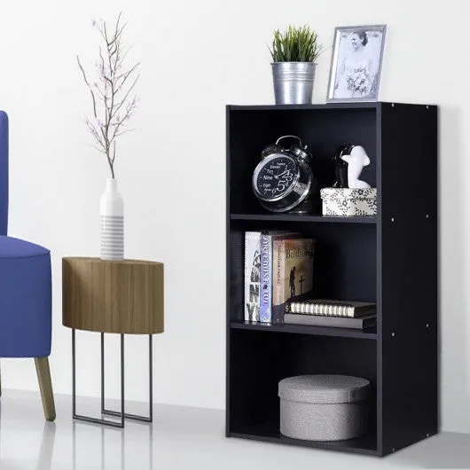 3 Open Shelf Bookcase Modern Storage Display Cabinet-Black