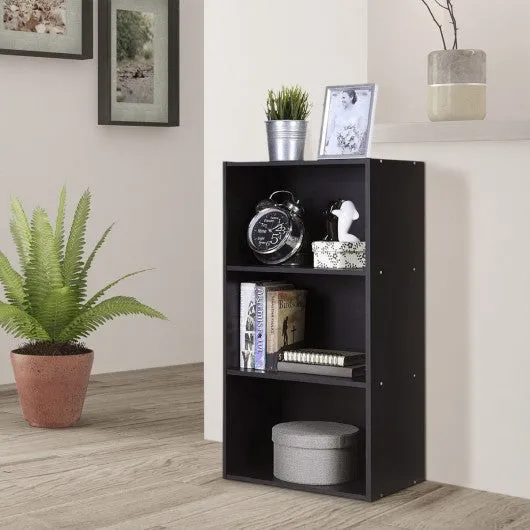 3 Open Shelf Bookcase Modern Storage Display Cabinet-Black