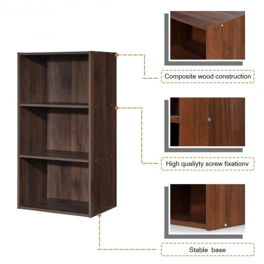 3 Open Shelf Bookcase Modern Storage Display Cabinet-Walnut