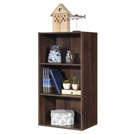 3 Open Shelf Bookcase Modern Storage Display Cabinet-Walnut