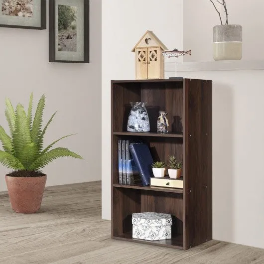 3 Open Shelf Bookcase Modern Storage Display Cabinet-Walnut