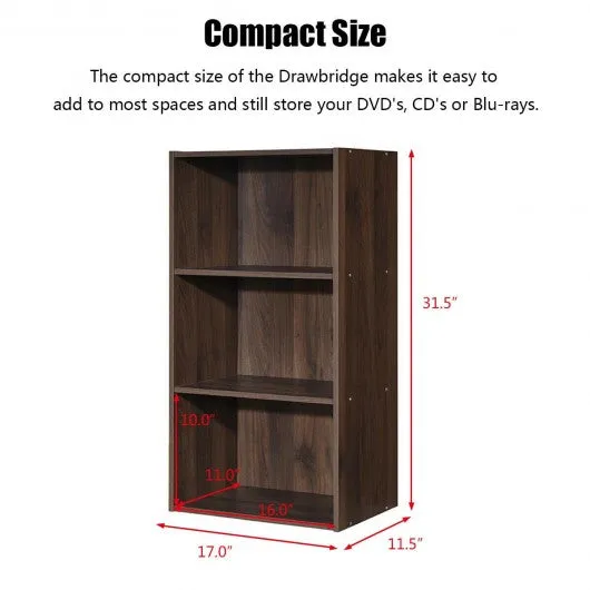 3 Open Shelf Bookcase Modern Storage Display Cabinet-Walnut