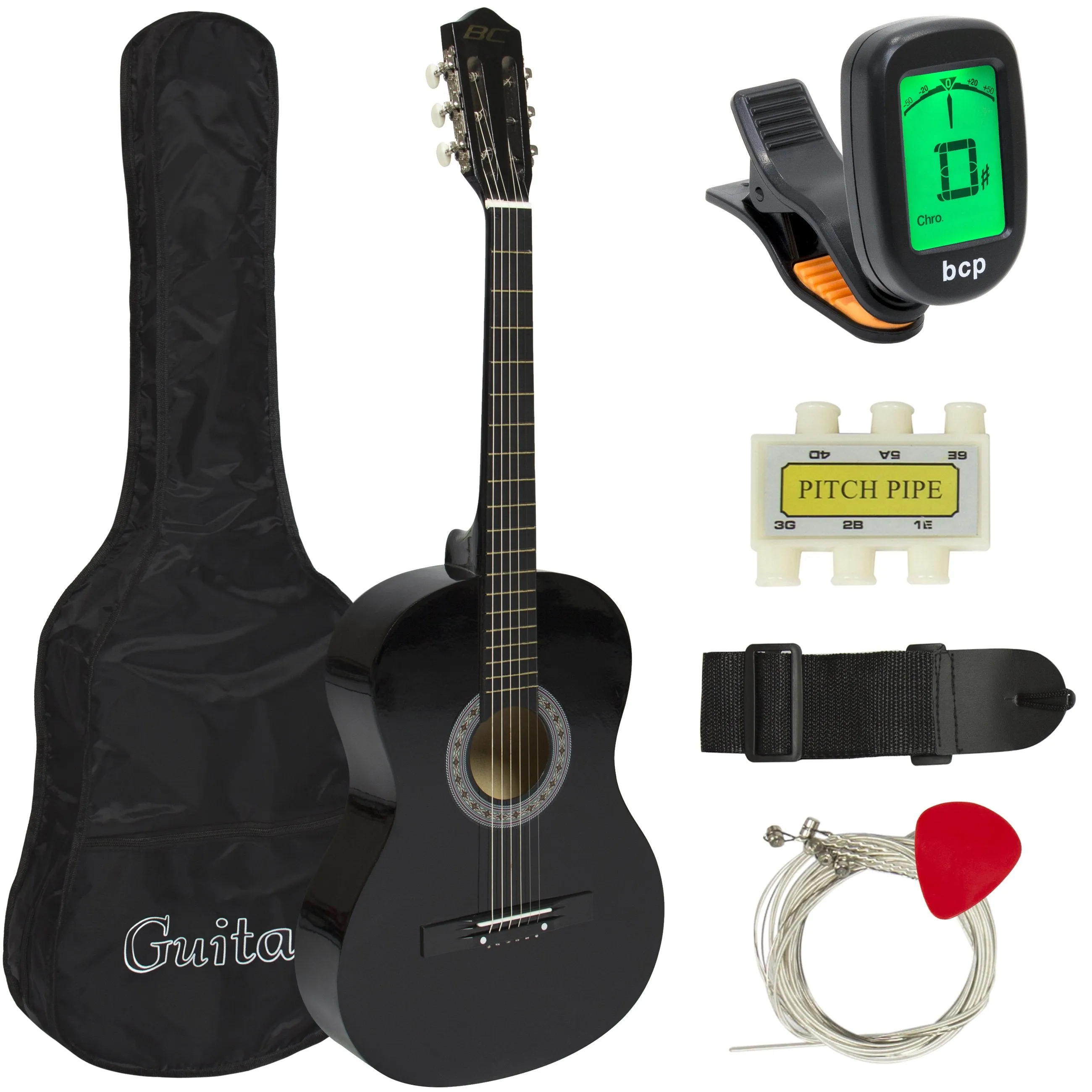 38in Beginner Acoustic Guitar Musical Instrument Kit w/ Case, Strap, Tuner