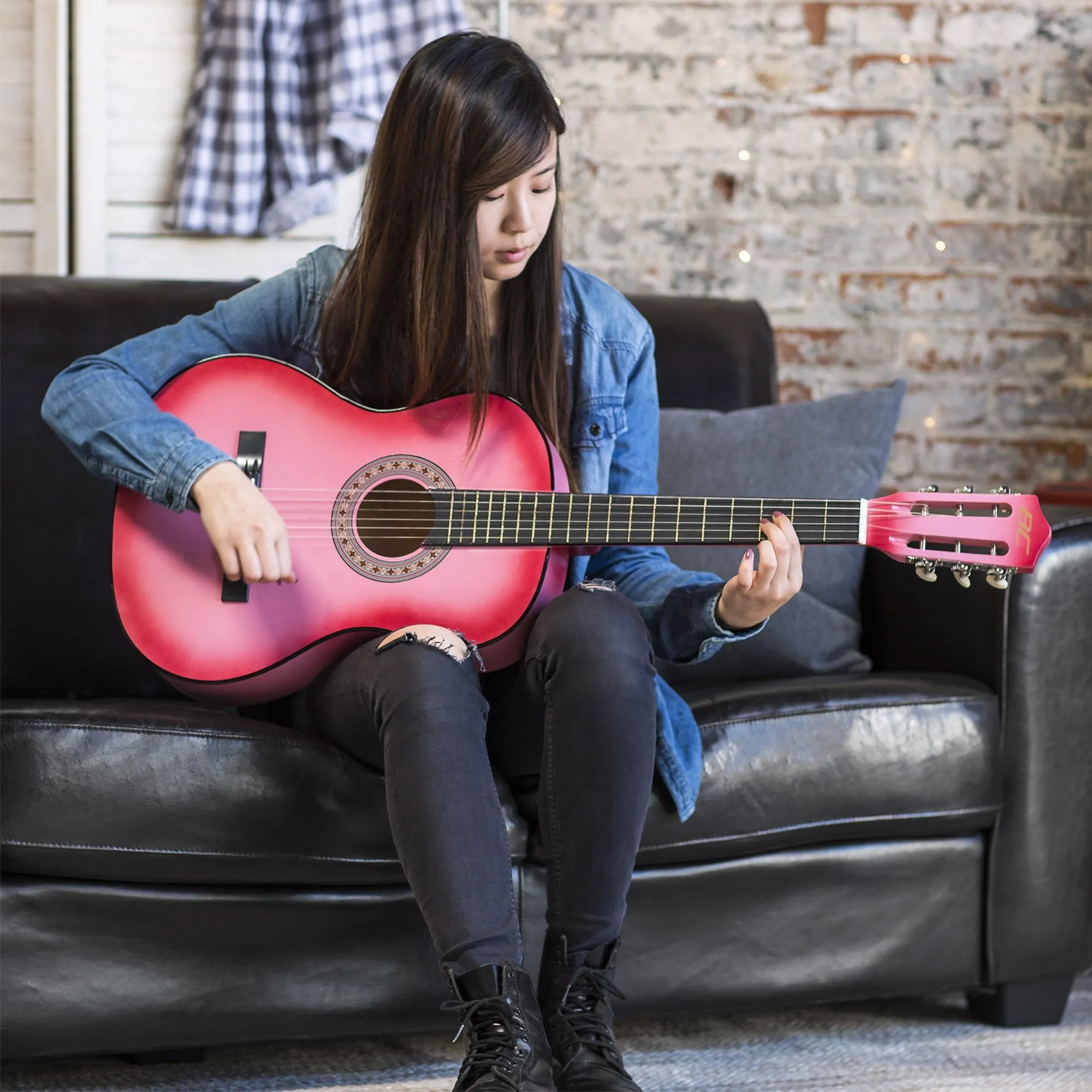 38in Beginner Acoustic Guitar Musical Instrument Kit w/ Case, Strap, Tuner