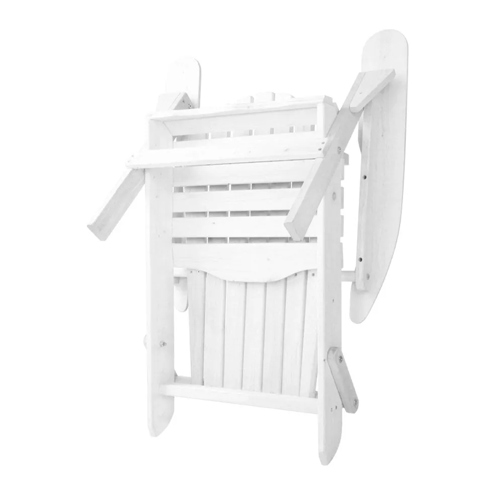 3PC Adirondack Outdoor Table and Chairs Wooden Foldable Beach Chair White