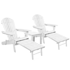 3PC Adirondack Outdoor Table and Chairs Wooden Sun Lounge Beach Patio White