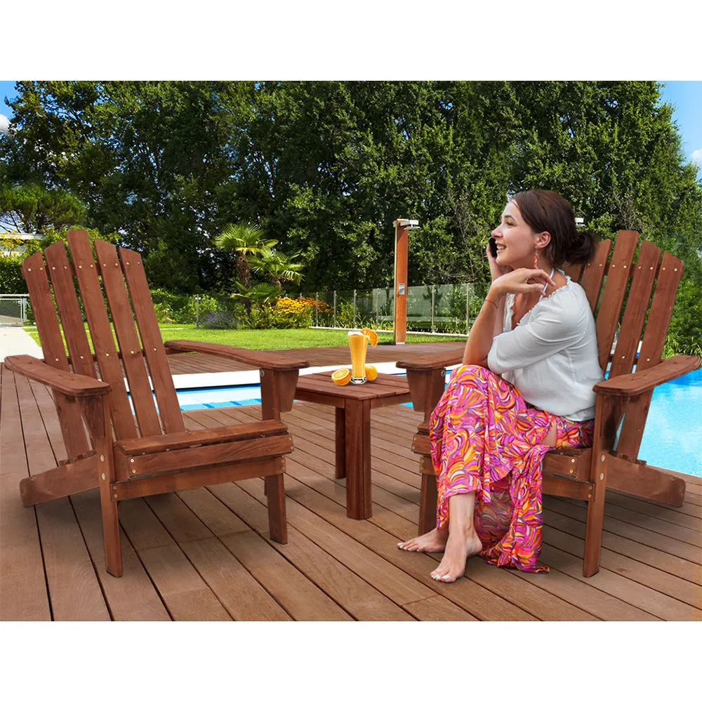 Adirondack Outdoor Sun Lounge Beach Chairs Table Setting Wooden Patio Chair Brown