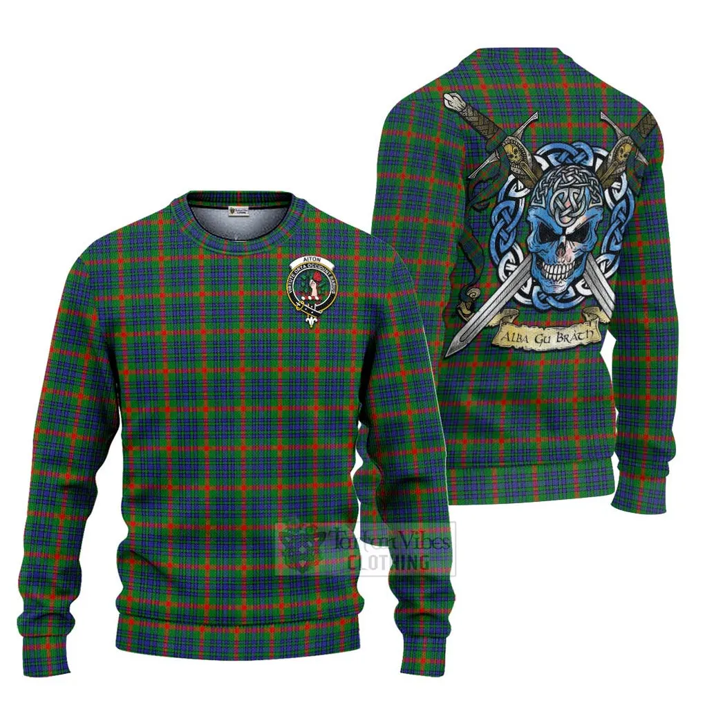 Aiton Tartan Ugly Sweater with Family Crest Celtic Skull Style