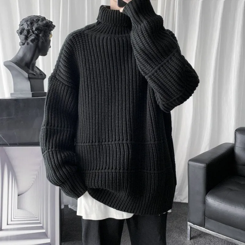 Autumn Winter Mens Casual Turtleneck Pullover Men's Long Sleeve Rollneck Sweater Korean Style Fashion Warm Knitted Sweater 5XL