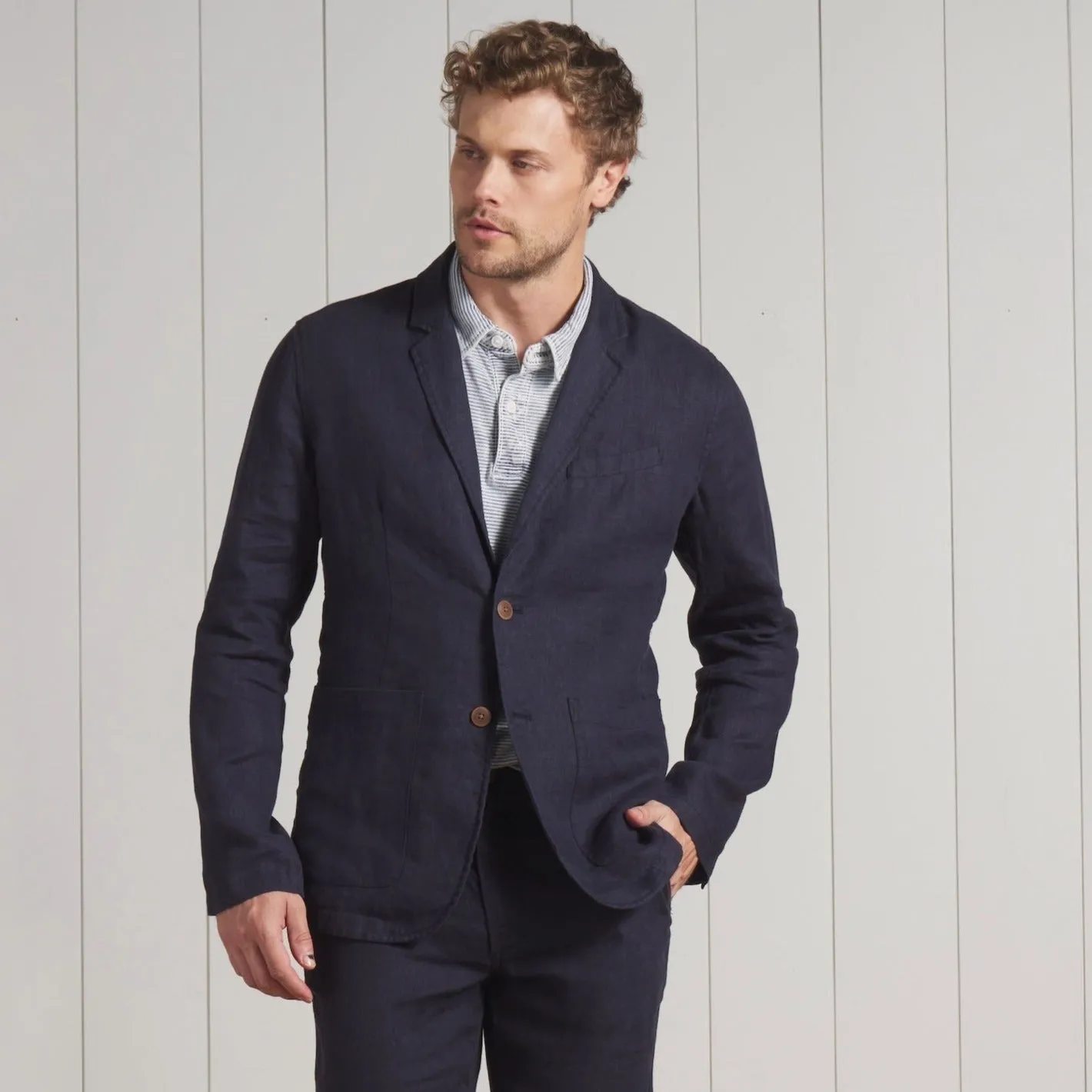 Bal Harbour 2 Button Linen Blazer - Navy