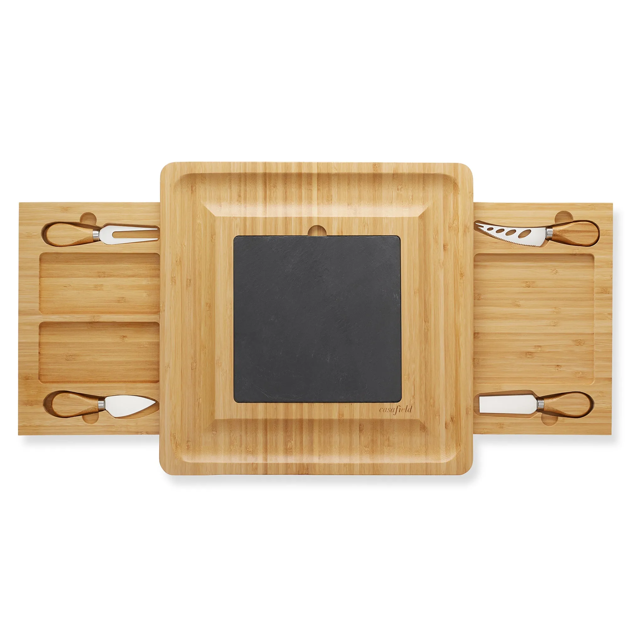 Bamboo Cheese Board and Knife Set with Slate Center