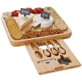 Bamboo Cheese Board Gift Set with 2 Bowls and 4 Knives